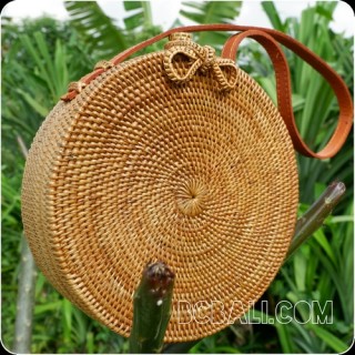 rattan hand woven ata handbag lining full handmade circle short handle 